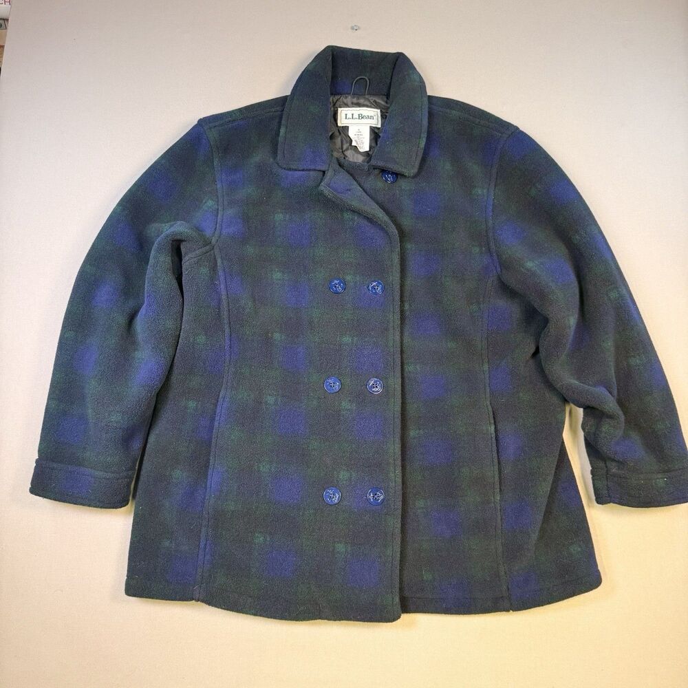 L.L. Bean Vintage Women's XL Blue Fleece Pea Coat Quilted Lined Jacket Outdoor